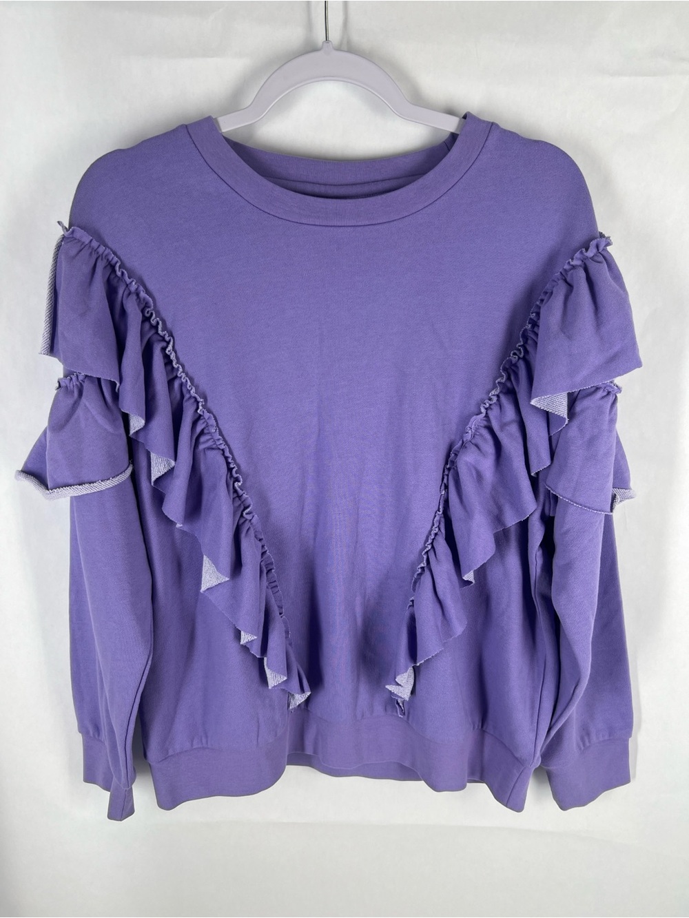 Ashley Stewart Purple Viola Ruffle Sweatshirt Size 10 NWT